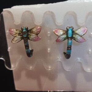 Sterling and Enameled Dragonfly Earrings